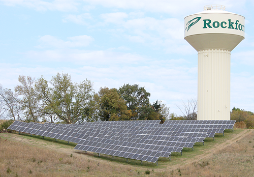 Solar panels located next to the Rockford water tower. 