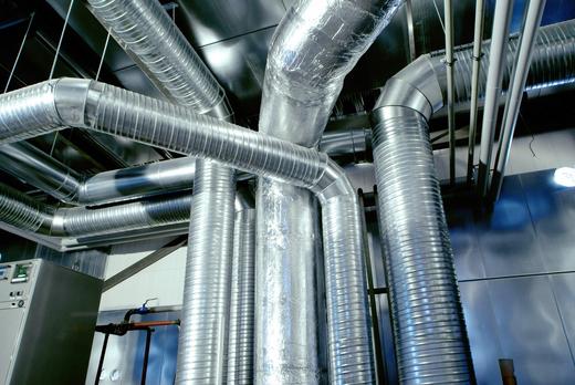 A view of multiple HVAC electronically commutated motor piping
