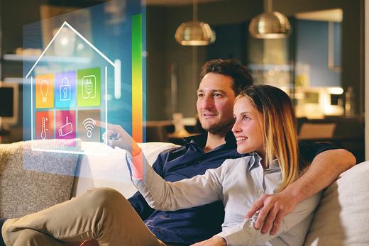 Couple on couch with smart home