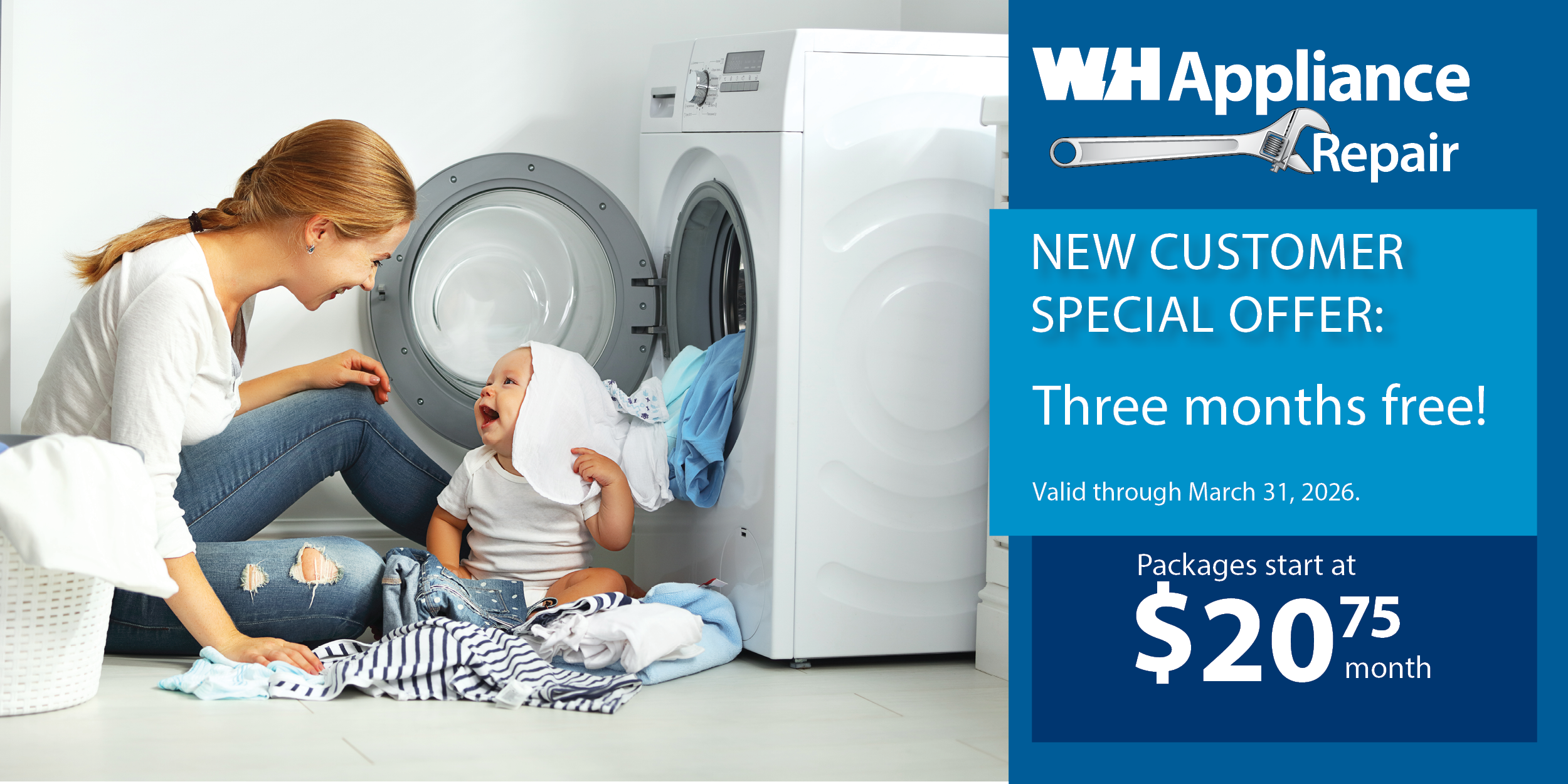 new WH Appliance repair customer offer: three months free through March 31