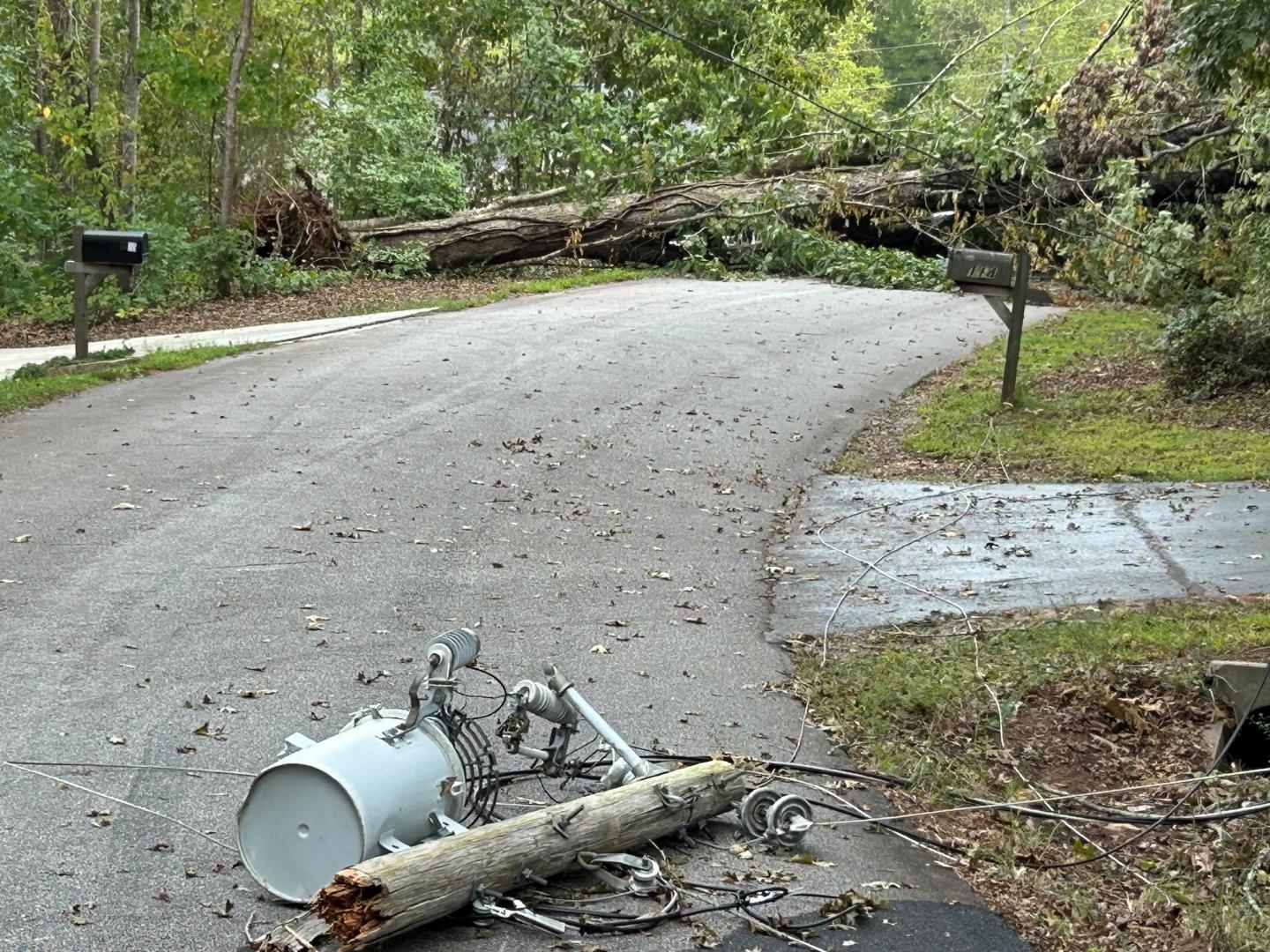 Damage to poles after storm Helene